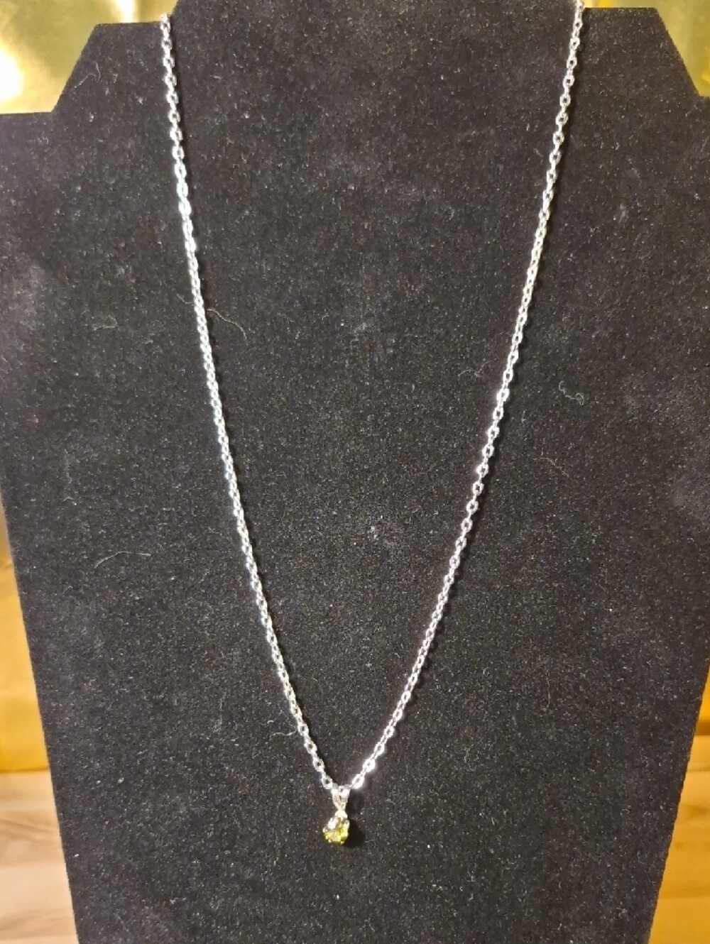 Silver-Tone Chain Necklace with Green Accent